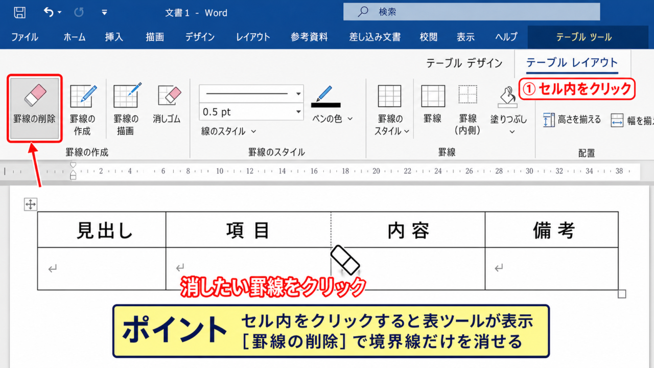 ワードで表の線を消す方法【罫線の削除】