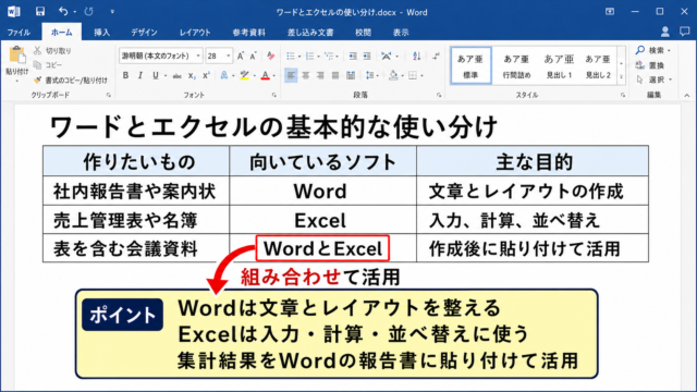 ワードとエクセルの基本的な使い分け