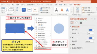 パワポで書式を設定する方法1【図形の書式設定を開く】