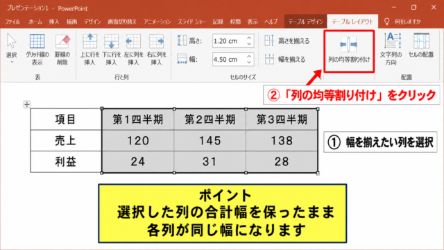 パワポの表の幅と高さを揃える方法【均等割り付け】