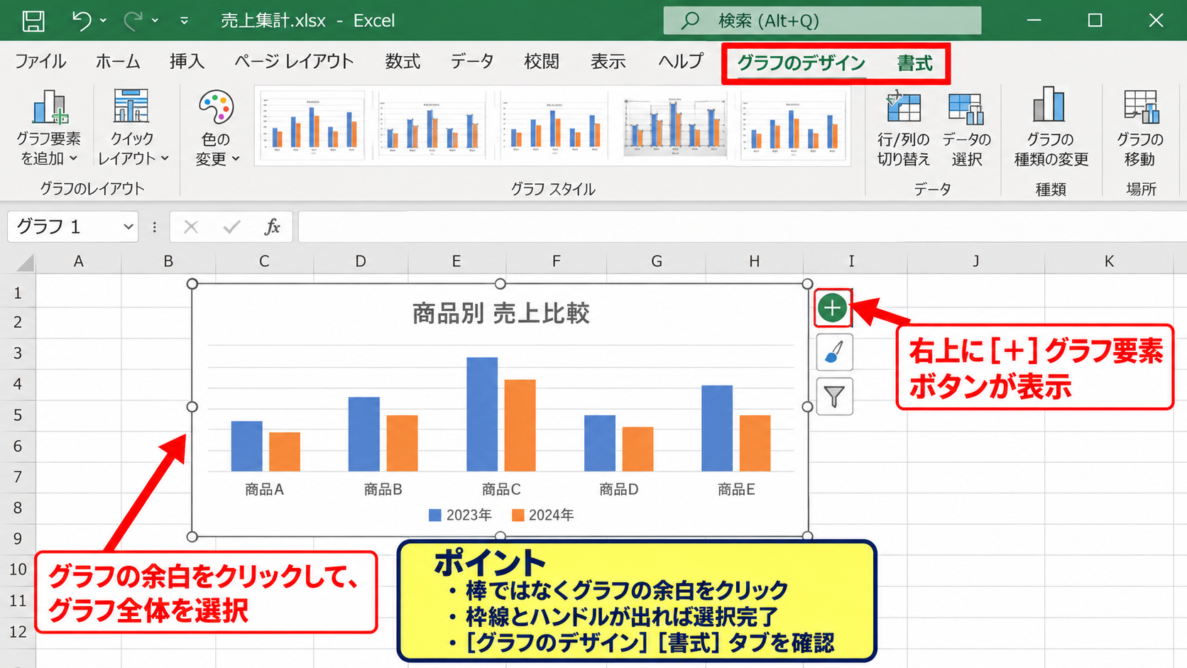 エクセルのグラフにデータラベルを表示する方法【グラフ要素から追加】 - グラフ本体の選択