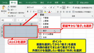 エクセルの枠線を再表示する方法 - 罫線ボタンによる全枠線の設定