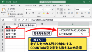 Excelでデータ行数を数える基本関数 - COUNTA関数による入力済み行の集計