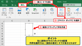 エクセルのテキストボックスを縦書きにする方法 - テキストボックスの挿入