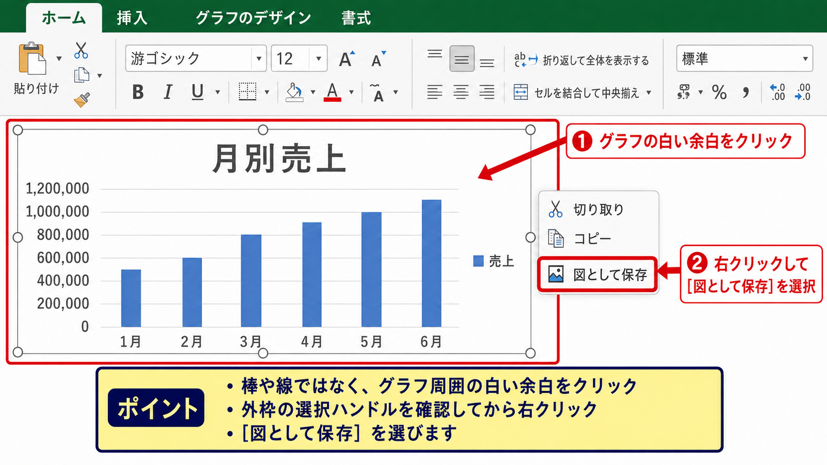 エクセルのグラフを画像として保存する方法【右クリックで保存】 - グラフを選択して右クリックする操作