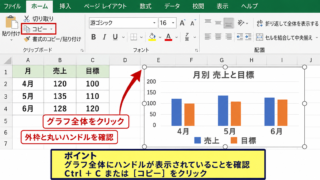エクセルのグラフをパワポへ通常貼り付けする方法 - Excel側でグラフを選択する操作