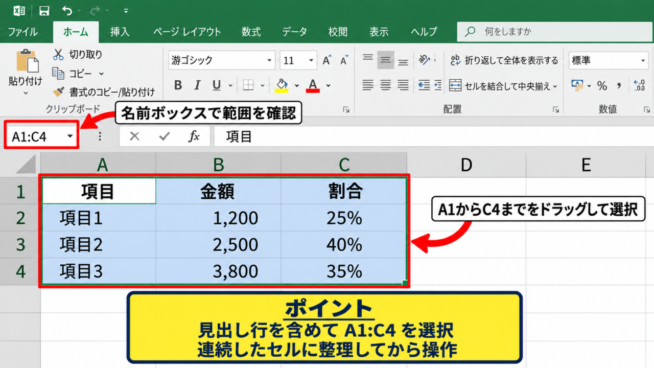 エクセルで棒グラフと折れ線グラフを組み合わせる方法 - データ範囲の選択