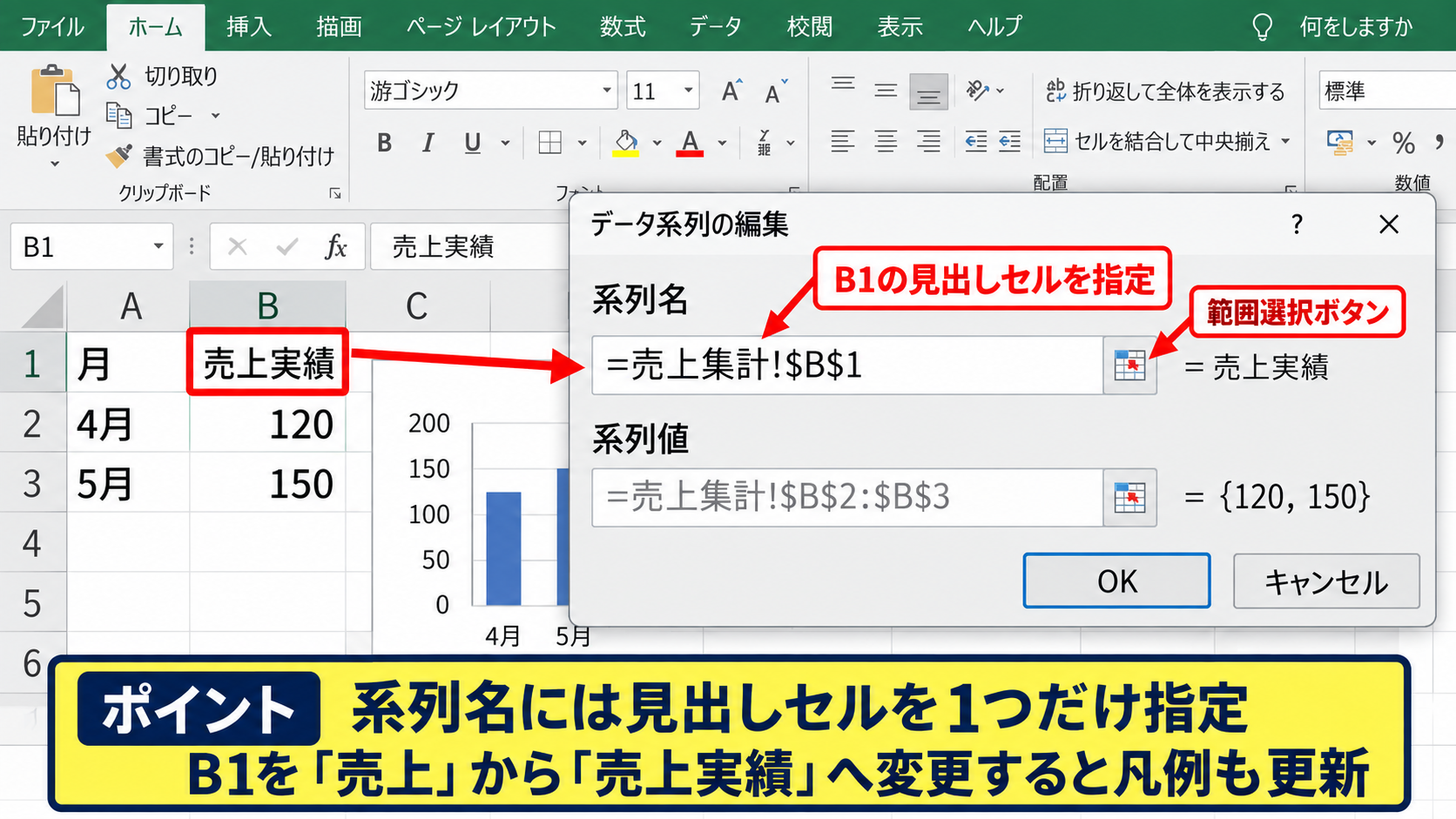 エクセルの凡例名を変更する方法【データの選択】 - 系列名の入力欄とセル参照