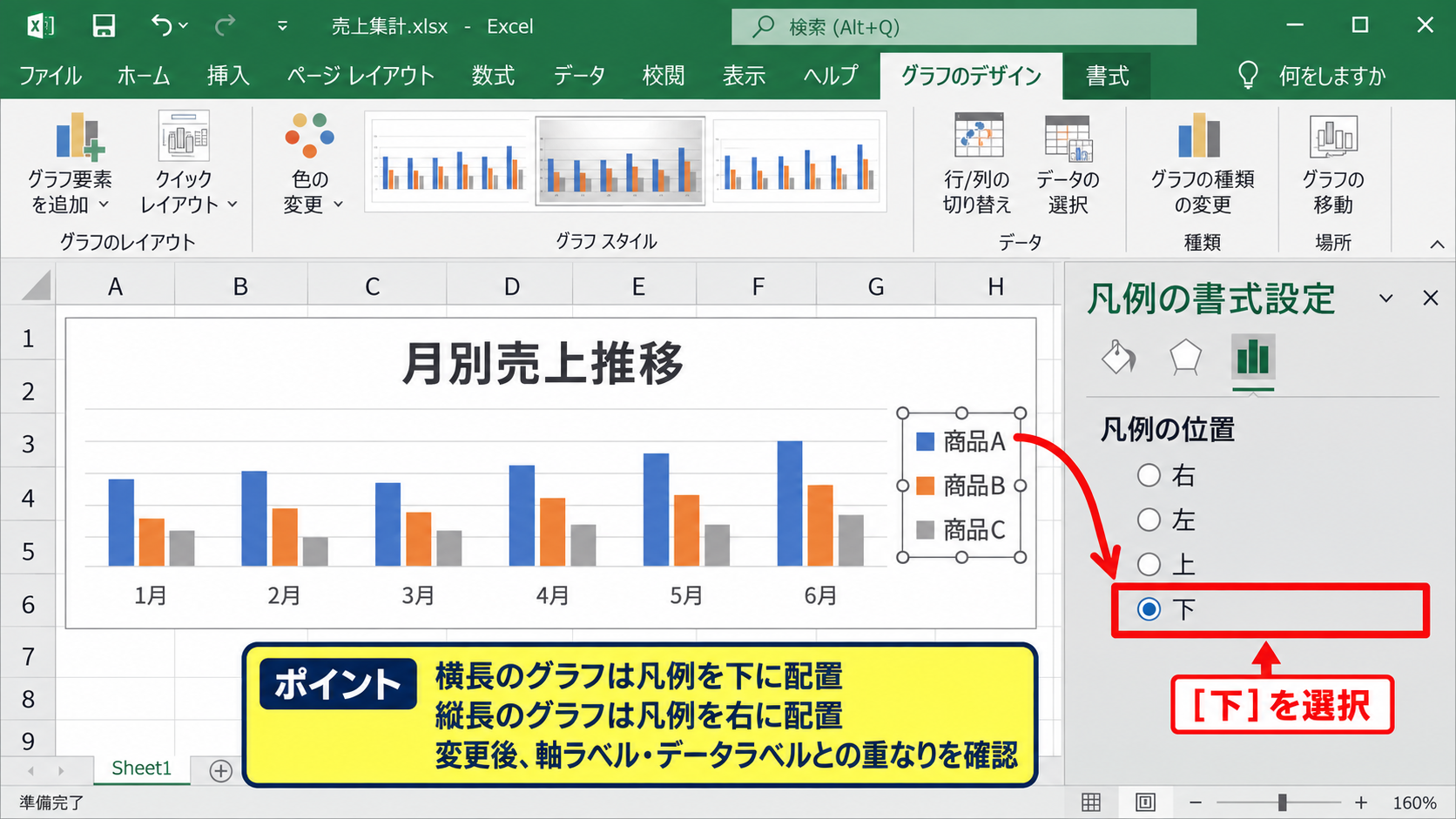 凡例が入りきらない場合の表示領域の調整 - 凡例の位置変更