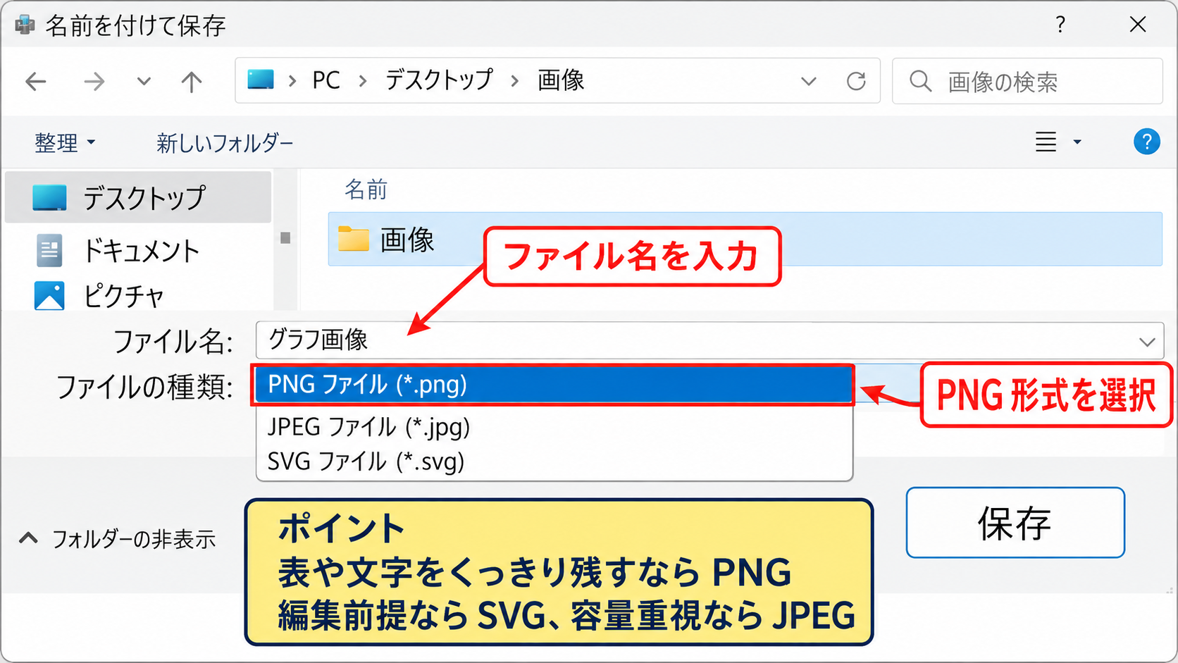 エクセルのグラフを画像として保存する方法【右クリックで保存】 - 図として保存で画像形式を選ぶ手順