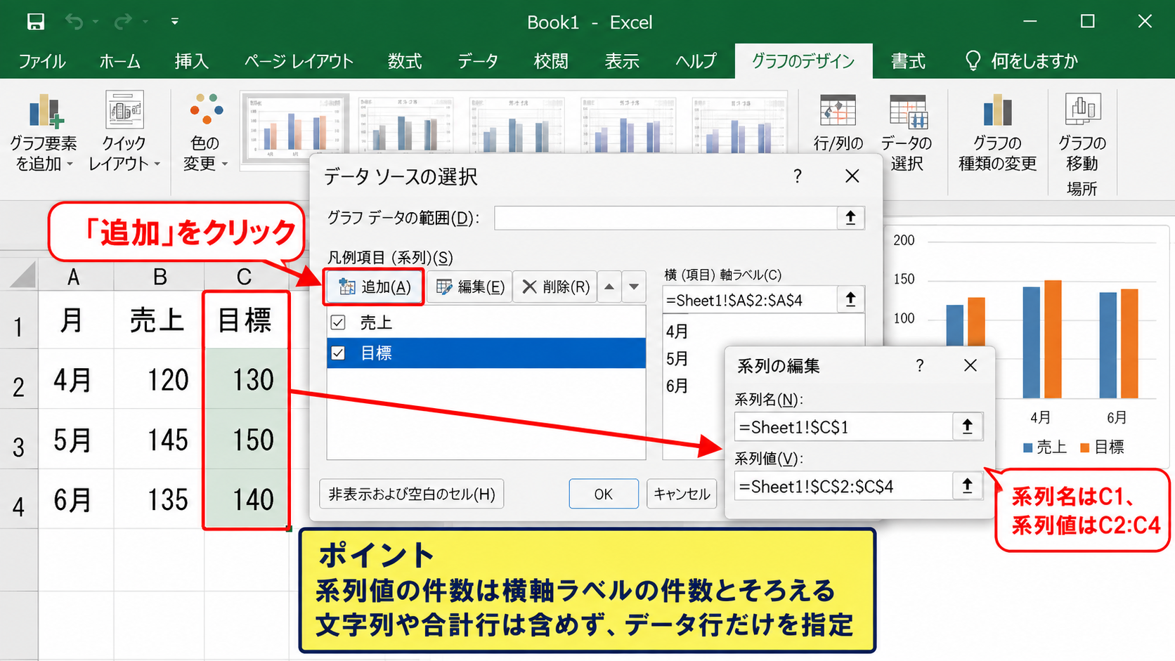 エクセルのグラフに新しい系列を追加する方法 - 系列追加ボタンの利用