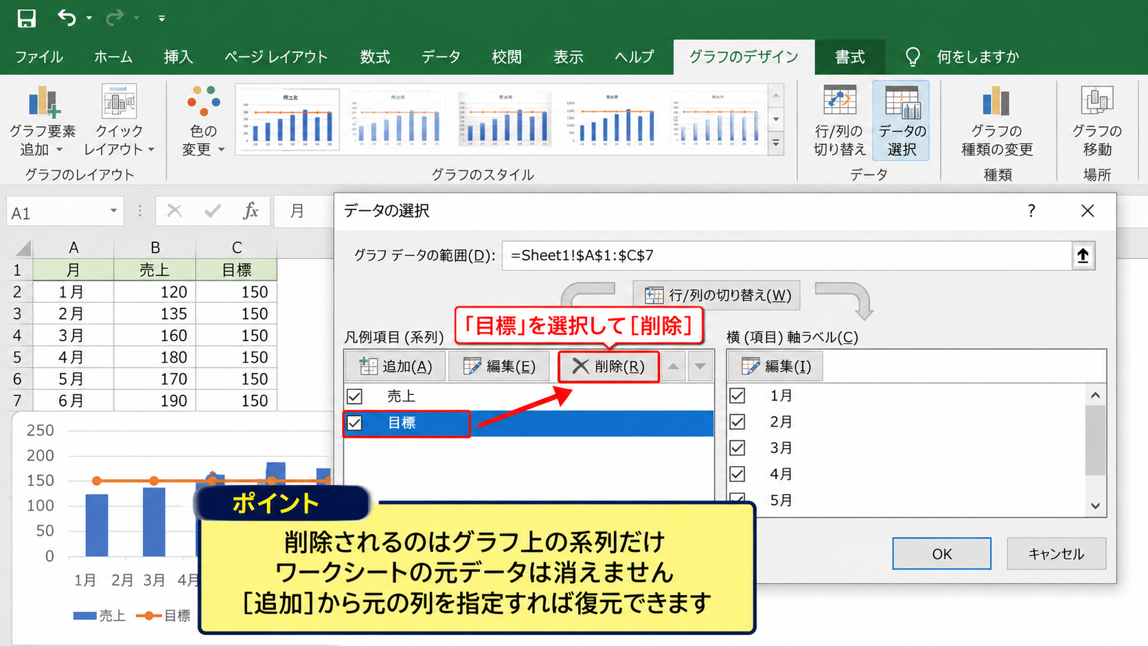 データ系列と横軸ラベルの個別変更 - 不要な系列の削除