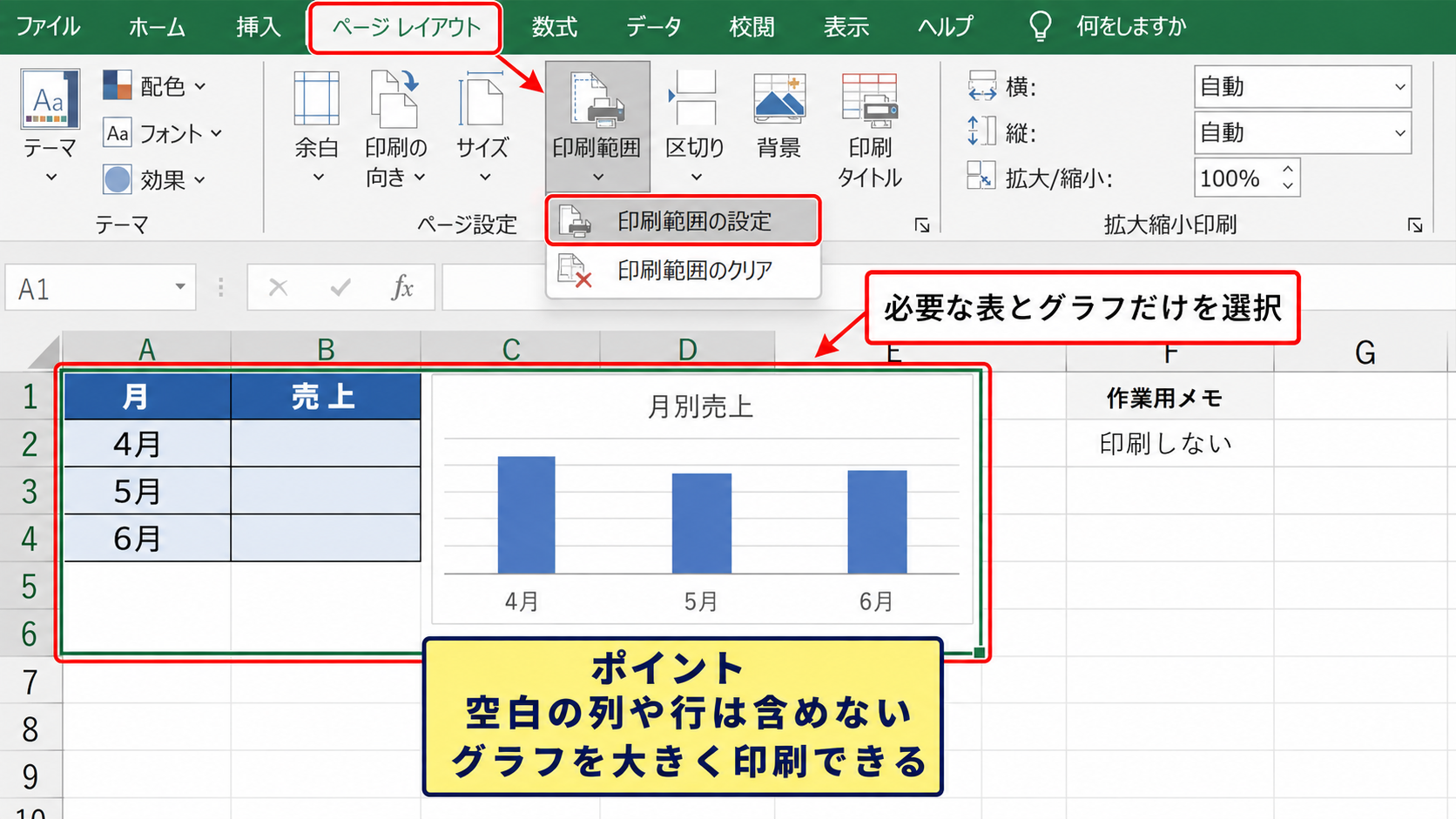 印刷範囲と改ページの調整 - 必要なセルだけを印刷範囲に設定する操作