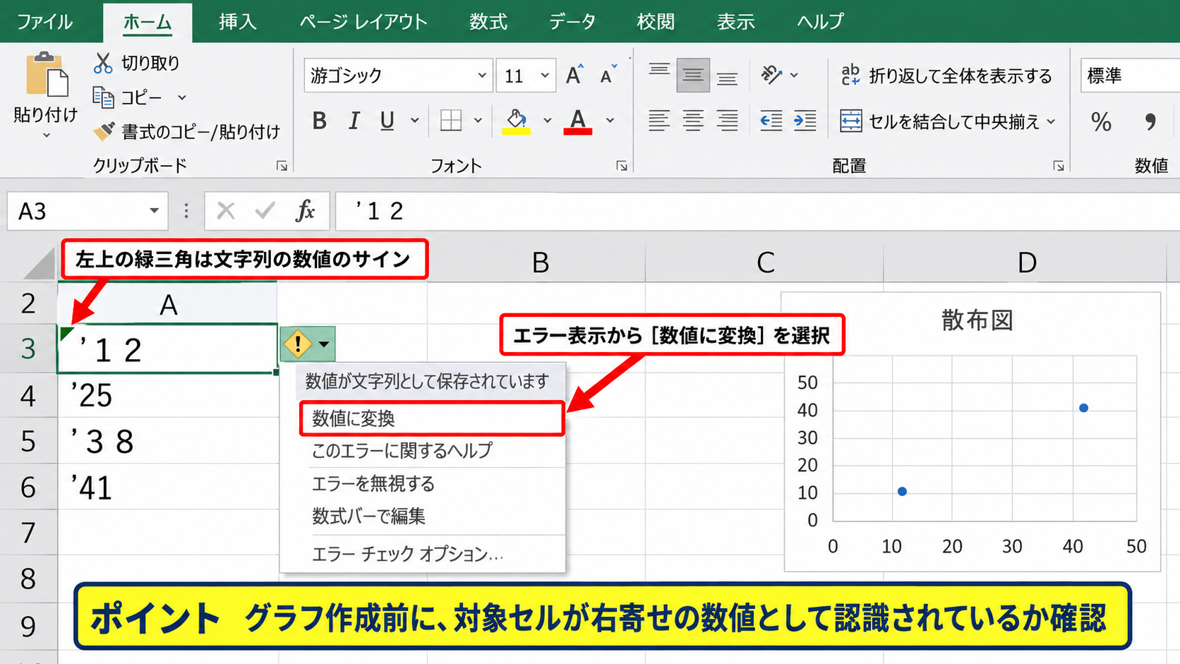 X軸とY軸の指定と修正 - 数値が文字列になっている場合