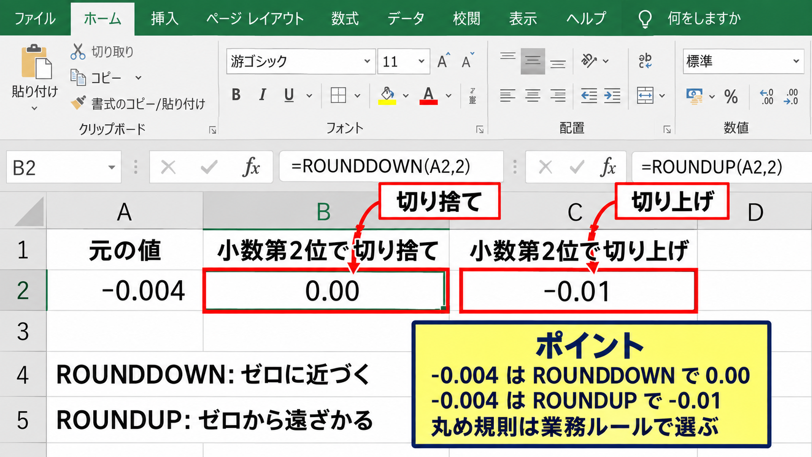 ROUND関数による計算結果の丸め処理 - ROUNDDOWN関数とROUNDUP関数の使い分け