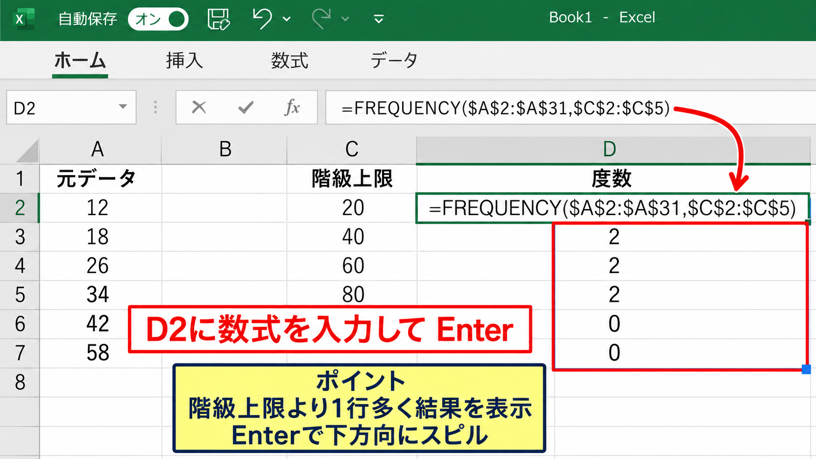 度数分布表の作成手順【FREQUENCY関数と階級】 - FREQUENCY関数による度数計算