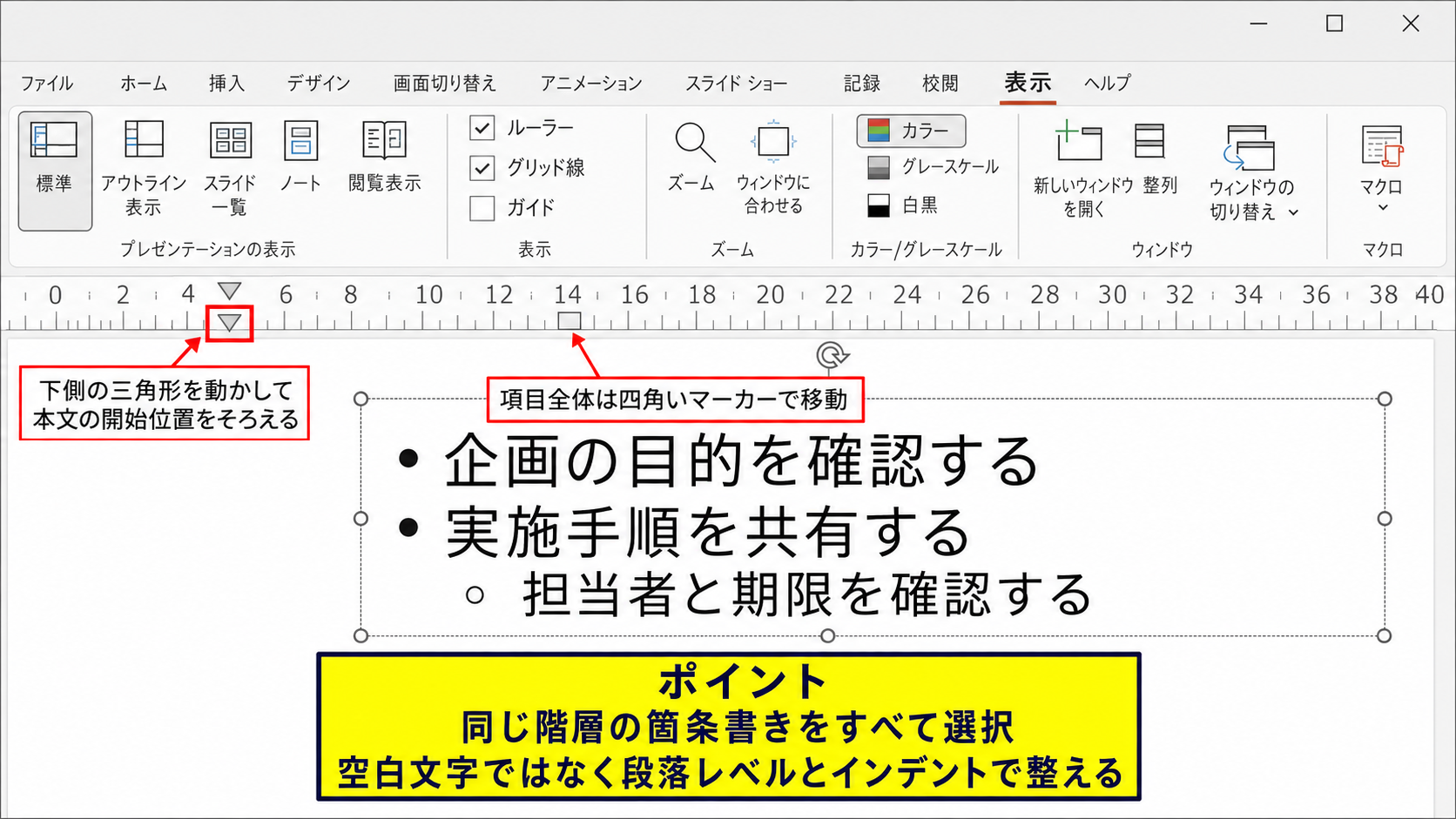 箇条書きとインデントの統一