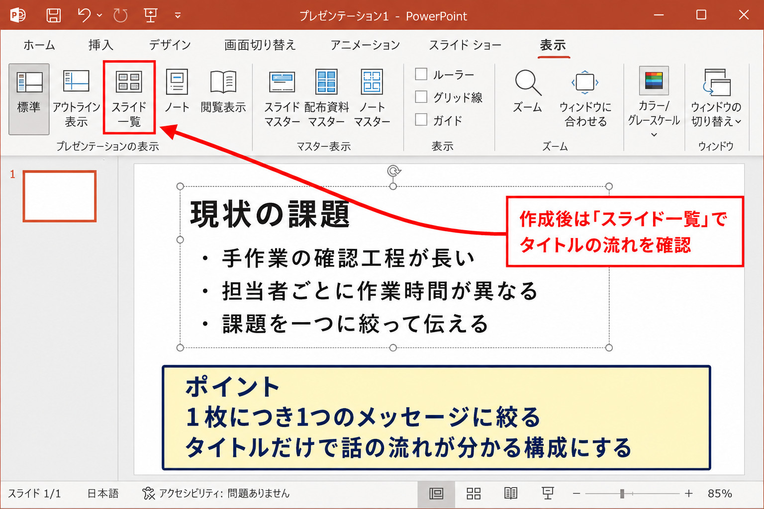 本文スライドの構成と文章
