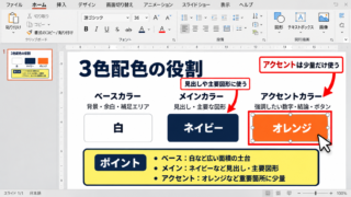 パワポを3色でおしゃれに見せる配色の基本 - ベースカラー・メインカラー・アクセントカラーの役割