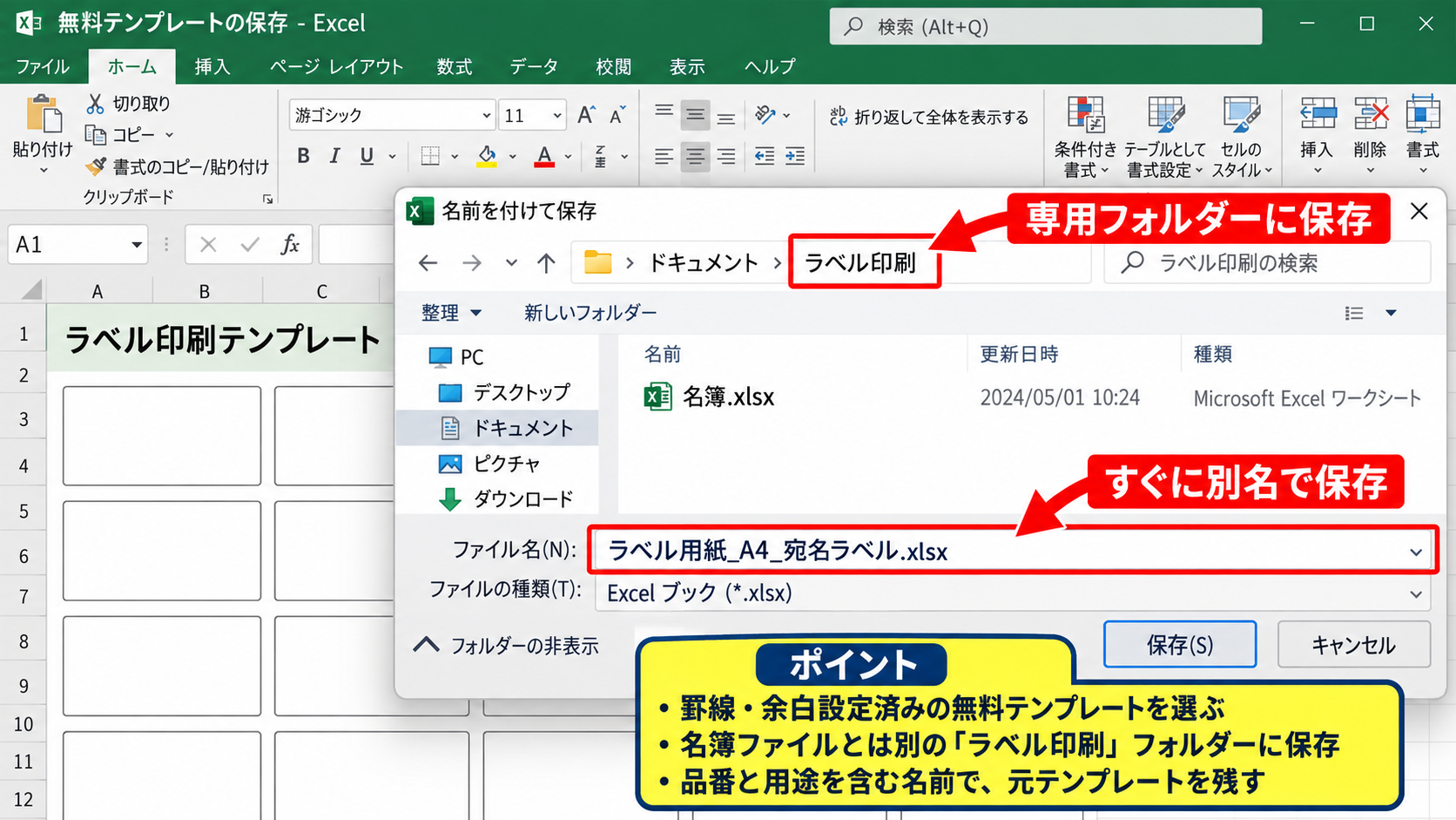 エクセルでラベル印刷テンプレートを使う方法 - 無料テンプレートの保存