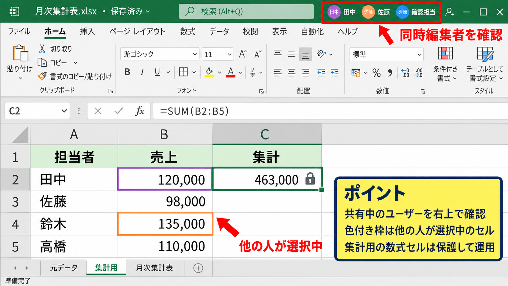共同編集時の編集方法 - 同時編集者の表示