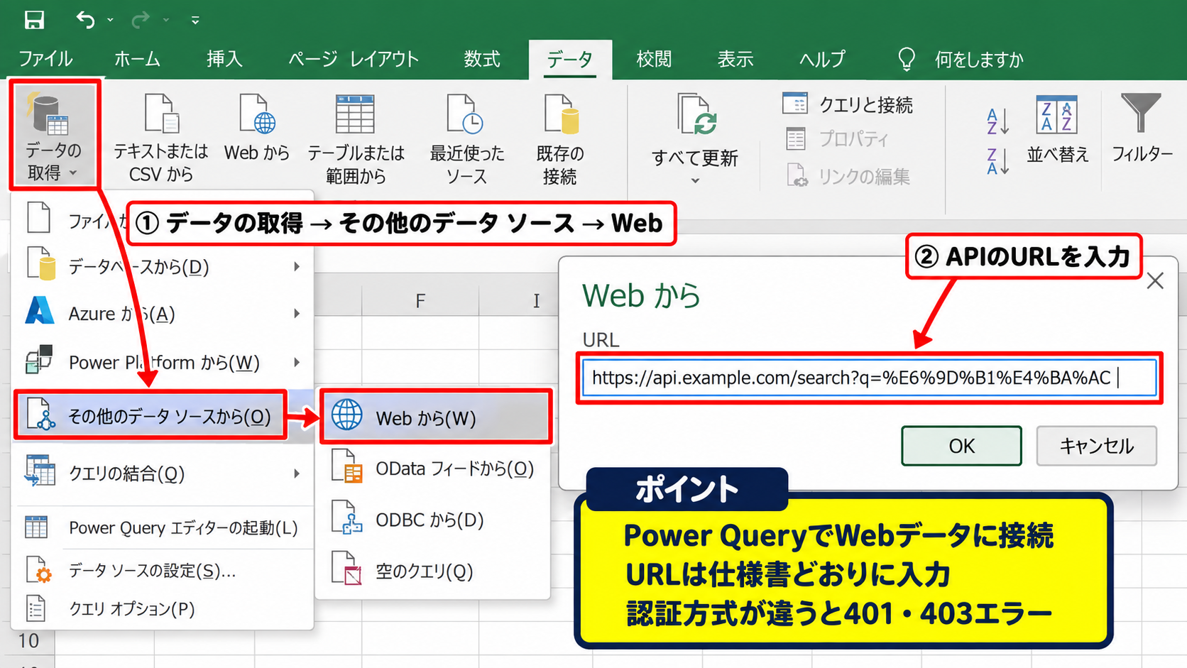 Power Queryによる外部データの取得 - Webからのデータ取得画面