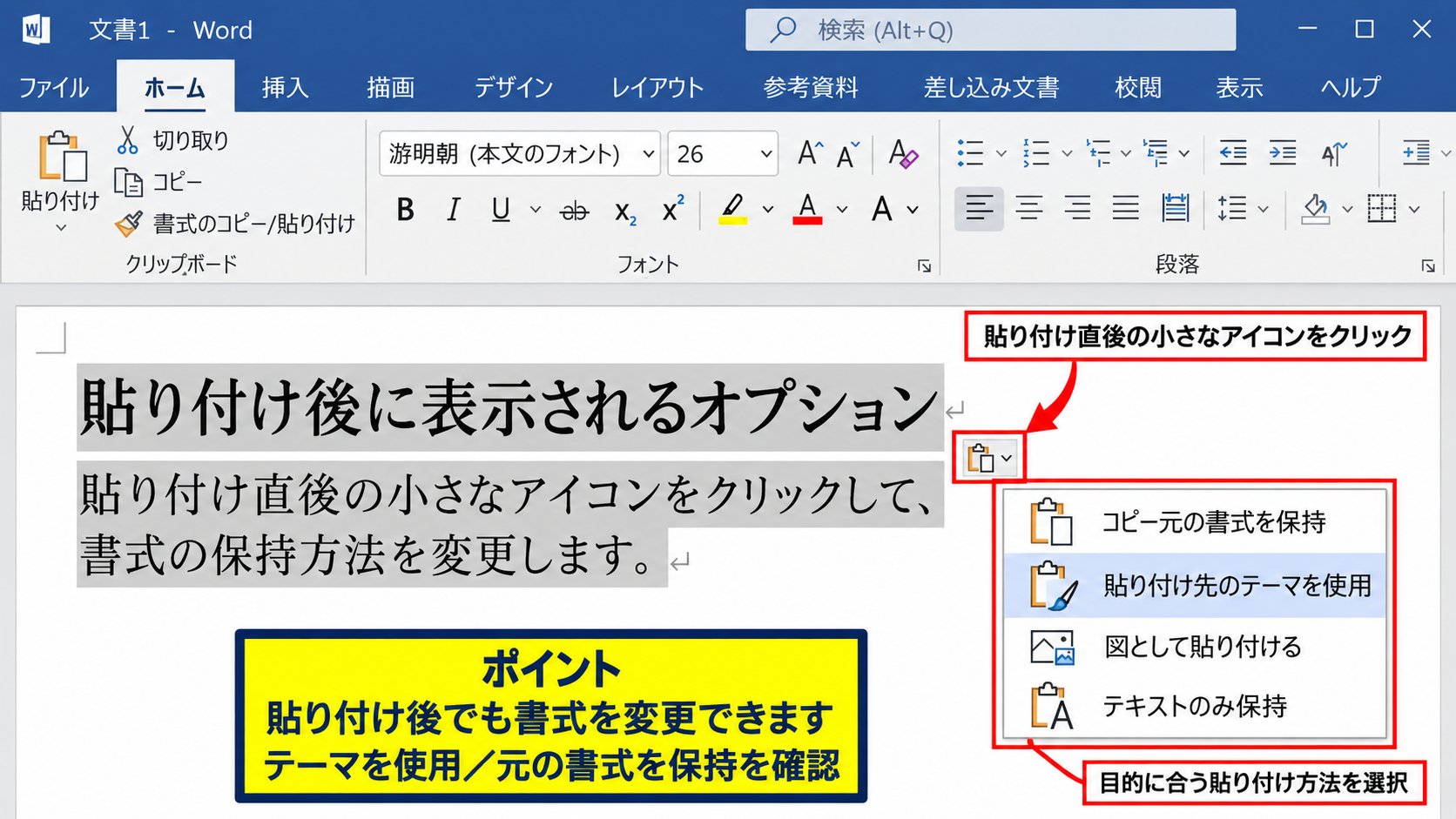 Ctrl Shift Vで貼り付け形式を選ぶ方法 - 貼り付け後に表示されるオプション