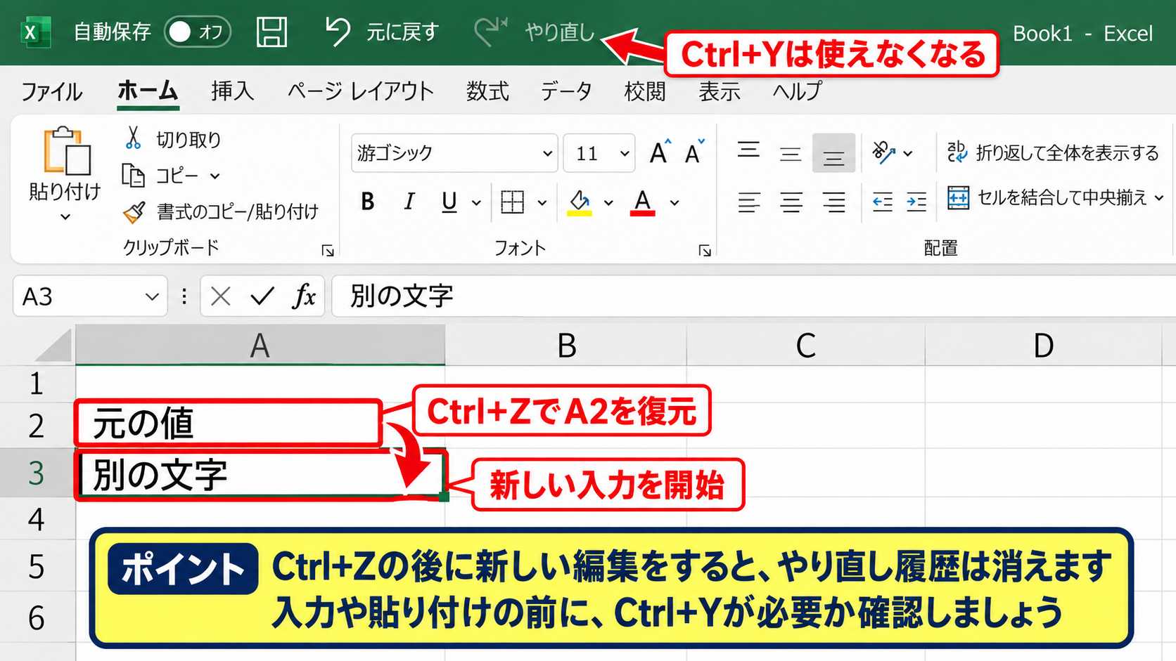 エクセルで元に戻す操作との関係 - 新しい入力でやり直し履歴が消える仕組み