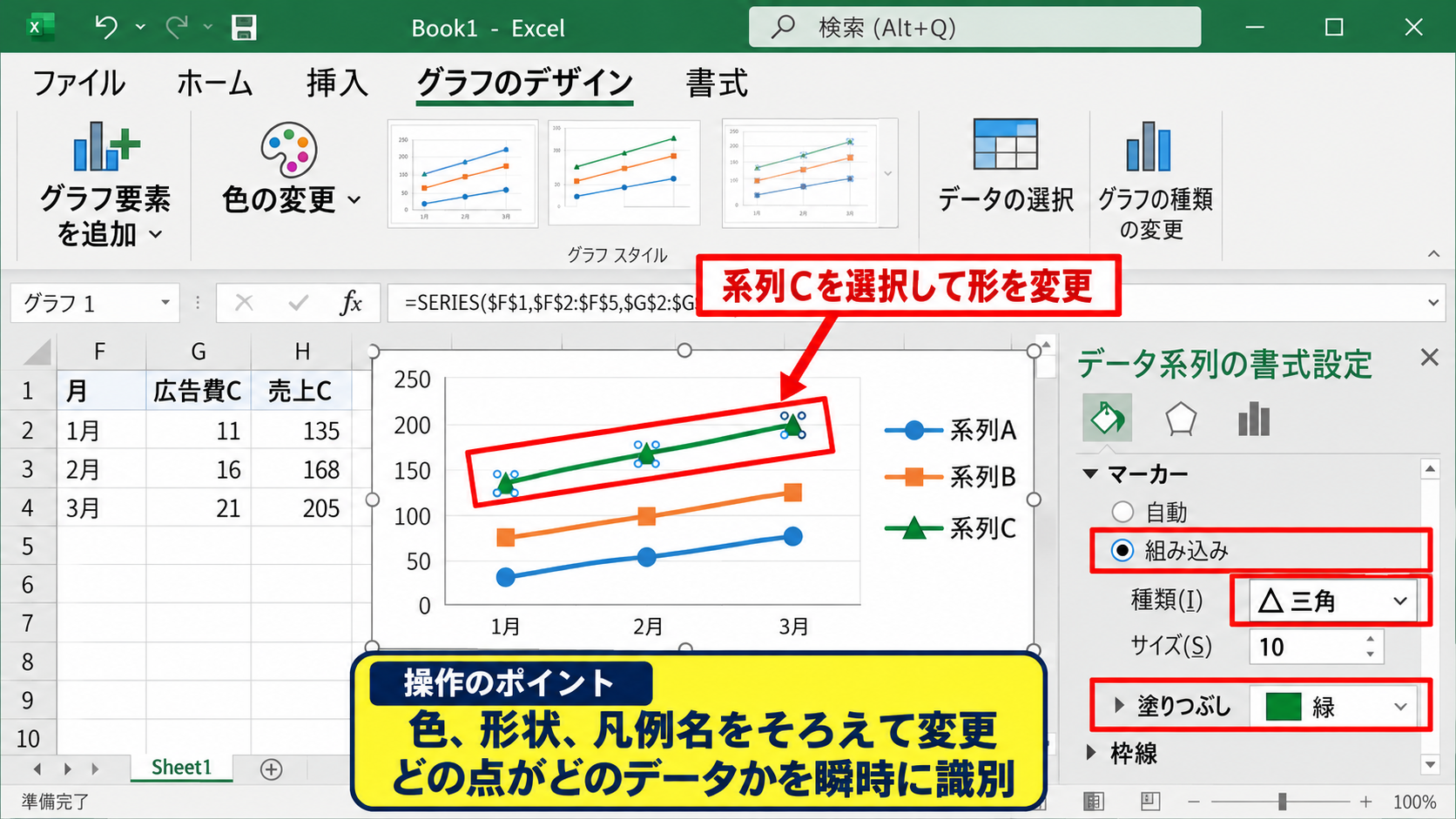 エクセルの散布図に3つ目の系列を重ねる方法 - 3種類のデータを見分ける書式設定